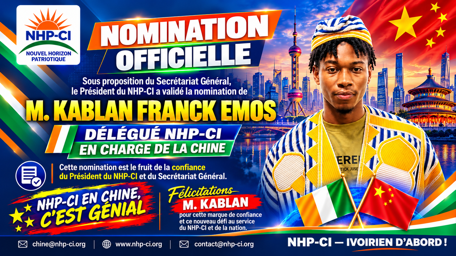 Nomination officielle du NHP-CI en Chine